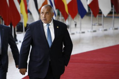 Brüksel, Belçika. 28 Mayıs 2019.Bulgaristan Başbakanı Boyko Borissov Avrupa Birliği (Ab) zirvesi için Avrupa Birliği Genel Merkezi'ne geldi.