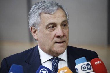 Brüksel, Belçika. 28 Mayıs 2019.Avrupa Parlamentosu Başkanı Antonio Tajani Avrupa Birliği (Ab) zirvesi için Avrupa Birliği Genel Merkezi'ne geldi.