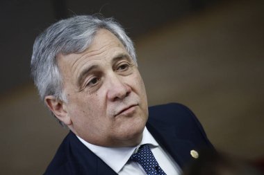 Brüksel, Belçika. 28 Mayıs 2019.Avrupa Parlamentosu Başkanı Antonio Tajani Avrupa Birliği (Ab) zirvesi için Avrupa Birliği Genel Merkezi'ne geldi.