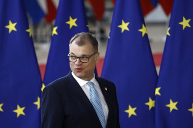 Brüksel, Belçika. 28 Mayıs 2019.Finlandiya Başbakanı Juha Sipila Avrupa Birliği (Ab) zirvesi için Avrupa Birliği Genel Merkezi'ne geldi.