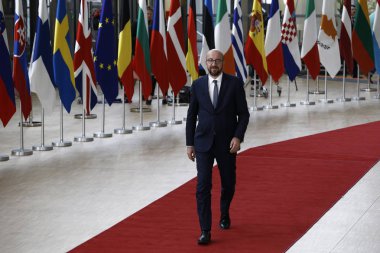 Brüksel, Belçika. 28 Mayıs 2019.Belçika Başbakanı Charles Michel Avrupa Birliği (Ab) zirvesi için Avrupa Birliği Genel Merkezi'ne geldi.