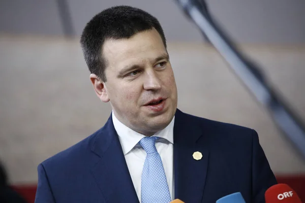 stock image Brussels, Belgium. 28th May 2019.Prime minister of Estonia  Juri Ratas arrives for a European Union (EU) summit at EU Headquarters.