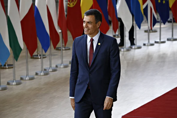 Brüksel, Belçika. 28 Mayıs 2019. İspanya Başbakanı Pedro Sanchez, Avrupa Birliği (Ab) zirvesi için Avrupa Birliği Genel Merkezi'ne geldi.