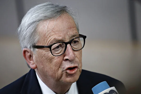 Brüksel, Belçika. 28 Mayıs 2019. Avrupa Komisyonu Başkanı Jean-Claude Juncker, Avrupa Birliği (Ab) zirvesi için Avrupa Birliği Genel Merkezi'ne geldi.