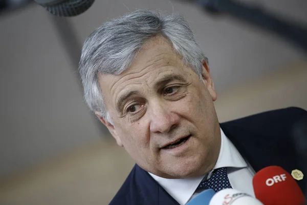 Bruselas Bélgica Presidente Del Parlamento Europeo Antonio Tajani Llega Una — Foto de Stock