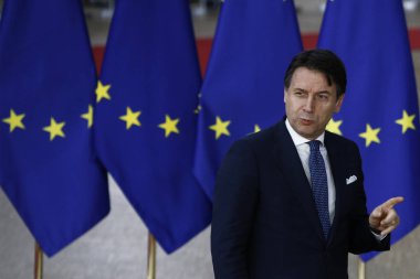 Brüksel, Belçika. 28 Mayıs 2019. İtalya Başbakanı Giuseppe Conte, Avrupa Birliği (Ab) zirvesi için Avrupa Birliği Genel Merkezi'ne geldi.