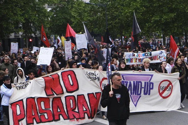 Bruksela Belgia Maja 2019 Protestujących Trzyma Znaki Krzyczy Sloguns Podczas — Zdjęcie stockowe