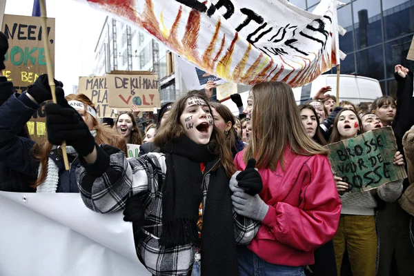 Belçikalı öğrenciler Brüksel'de bir iklim gösterisi için bir araya geldi,
