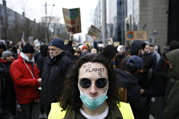 Belgische studenten verzamelen voor een klimaat demonstratie in Brussel, — Stockfoto