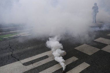 Protestocular annua için bir yürüyüş sırasında çevik kuvvet ile çatıştı