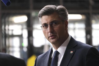 Brüksel, Belçika. 30 Haziran 2019.Hırvatistan Başbakanı Andrej Plenkoviç Avrupa Birliği (Avrupa Birliği) zirvesi için Avrupa Birliği Genel Merkezi'ne geldi.