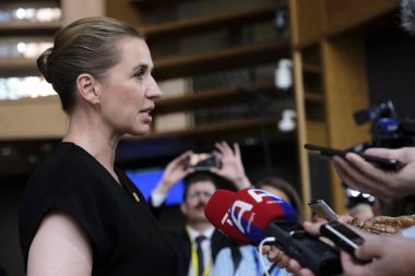 Brüksel, Belçika. 30 Haziran 2019.Danimarka Başbakanı Mette Frederiksen Avrupa Birliği (Ab) zirvesi için Avrupa Birliği Genel Merkezi'ne geldi.