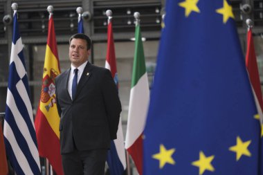 Brüksel, Belçika. 30 Haziran 2019. Estonya Başbakanı Juri Ratas, Avrupa Birliği (Ab) zirvesi için Avrupa Birliği Genel Merkezi'ne geldi.