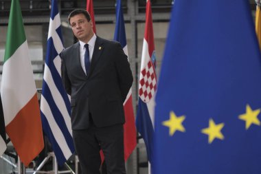 Brüksel, Belçika. 30 Haziran 2019. Estonya Başbakanı Juri Ratas, Avrupa Birliği (Ab) zirvesi için Avrupa Birliği Genel Merkezi'ne geldi.