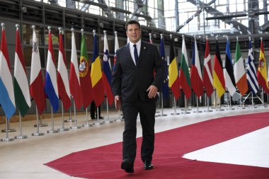 Brüksel, Belçika. 30 Haziran 2019. Estonya Başbakanı Juri Ratas, Avrupa Birliği (Ab) zirvesi için Avrupa Birliği Genel Merkezi'ne geldi.