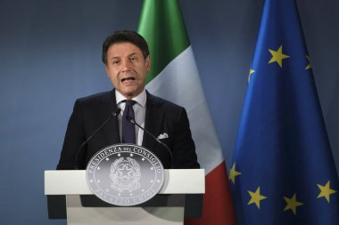  İtalya Başbakanı Giuseppe Conte, Belçika'nın başkenti Brüksel'de düzenlenen Avrupa Konseyi zirvesinin ardından basın toplantısı düzenledi2 Temmuz 2019.