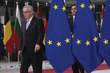 Brüksel, Belçika. 30 Haziran 2019. Avrupa Komisyonu Başkanı Jean-Claude Juncker, Avrupa Birliği (Ab) zirvesi için Avrupa Birliği Genel Merkezi'ne geldi.