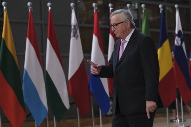 Brüksel, Belçika. 30 Haziran 2019. Avrupa Komisyonu Başkanı Jean-Claude Juncker, Avrupa Birliği (Ab) zirvesi için Avrupa Birliği Genel Merkezi'ne geldi.