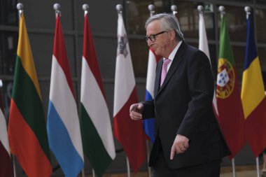 Brüksel, Belçika. 30 Haziran 2019. Avrupa Komisyonu Başkanı Jean-Claude Juncker, Avrupa Birliği (Ab) zirvesi için Avrupa Birliği Genel Merkezi'ne geldi.