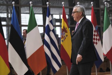 Brüksel, Belçika. 30 Haziran 2019. Avrupa Komisyonu Başkanı Jean-Claude Juncker, Avrupa Birliği (Ab) zirvesi için Avrupa Birliği Genel Merkezi'ne geldi.