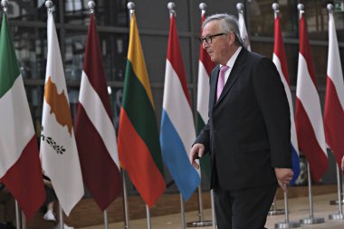 Brüksel, Belçika. 30 Haziran 2019. Avrupa Komisyonu Başkanı Jean-Claude Juncker, Avrupa Birliği (Ab) zirvesi için Avrupa Birliği Genel Merkezi'ne geldi.