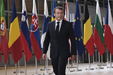 Brüksel, Belçika. 30. Haz. 2019. Fransa Cumhurbaşkanı Emmanuel Macron olağanüstü Ab liderler zirvesine katılmak üzere geldi.
