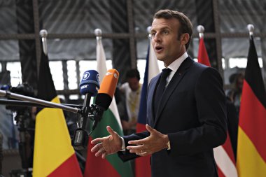 Brüksel, Belçika. 30. Haz. 2019. Fransa Cumhurbaşkanı Emmanuel Macron olağanüstü Ab liderler zirvesine katılmak üzere geldi.