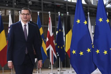 Brüksel, Belçika. 30 Haziran 2019. Polonya Başbakanı Mateusz Morawiecki Avrupa Birliği (Ab) zirvesi için Avrupa Birliği Genel Merkezi'ne geldi.