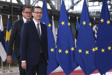 Brüksel, Belçika. 30 Haziran 2019. Polonya Başbakanı Mateusz Morawiecki Avrupa Birliği (Ab) zirvesi için Avrupa Birliği Genel Merkezi'ne geldi.