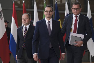 Brüksel, Belçika. 30 Haziran 2019. Polonya Başbakanı Mateusz Morawiecki Avrupa Birliği (Ab) zirvesi için Avrupa Birliği Genel Merkezi'ne geldi.