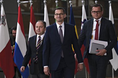 Brüksel, Belçika. 30 Haziran 2019. Polonya Başbakanı Mateusz Morawiecki Avrupa Birliği (Ab) zirvesi için Avrupa Birliği Genel Merkezi'ne geldi.