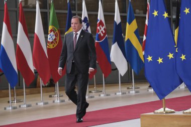 Brüksel, Belçika. 30 Haziran 2019.İsveç Başbakanı Stefan Lofven Avrupa Birliği (Ab) zirvesi için Avrupa Birliği Genel Merkezi'ne geldi.