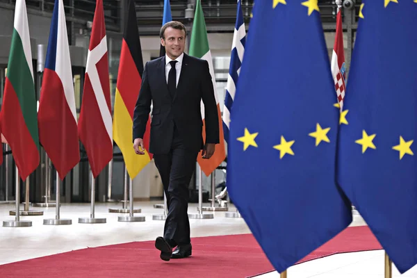 Bruksela Belgia Czerwca 2019 Francuski Prezydent Emmanuel Macron Przybywa Udziału — Zdjęcie stockowe