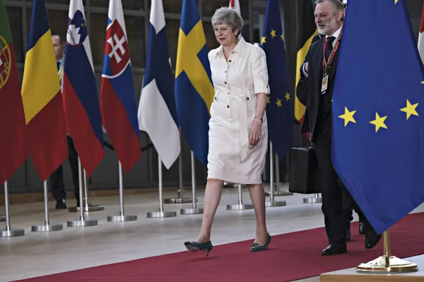 Bryssel Belgien Juni 2019 Storbritanniens Premiär Minister Theresa May Anländer — Stockfoto