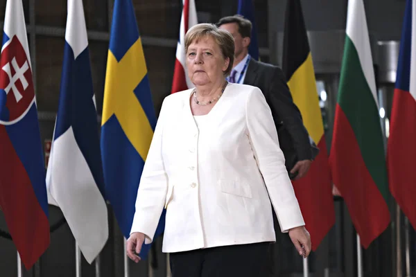 2019年6月30日 德国总理安格拉 默克尔抵达比利时布鲁塞尔与欧盟领导人会晤 — 图库照片