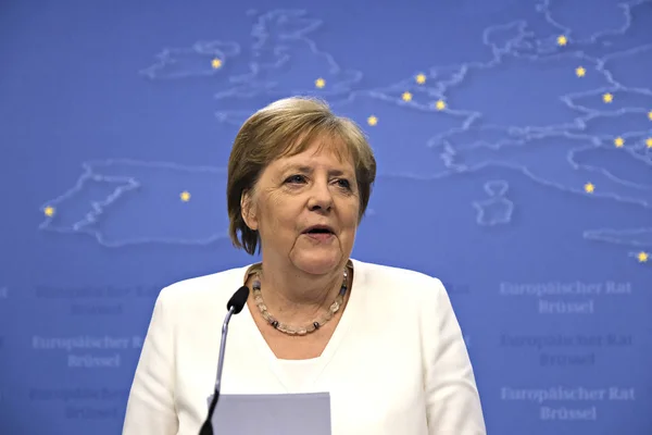 Bruselas Bélgica Julio 2019 Angela Merkel Canciller Alemania Una Conferencia — Foto de Stock