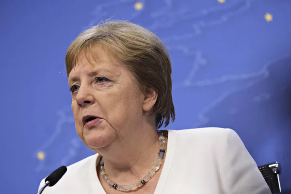 Brüsszel Belgium Július 2019 Angela Merkel Németország Kancellárja Csúcstalálkozó Lezárásában — Stock Fotó