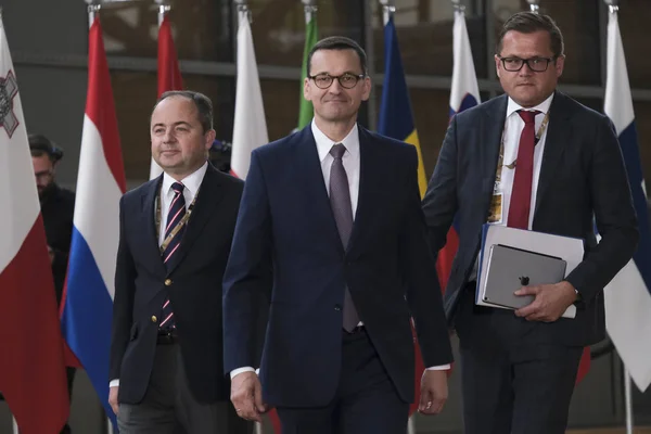 Bruksela Belgia Czerwca 2019 Premier Polski Mateusz Morawiecki Przybywa Szczyt — Zdjęcie stockowe