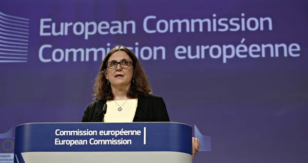 Conferencia de prensa de la Comisaria de la UE Cecilia MALMSTROM sobre los Estados Unidos —  Fotos de Stock