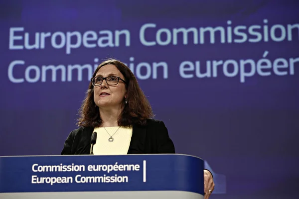 Conferencia de prensa de la Comisaria de la UE Cecilia MALMSTROM sobre los Estados Unidos —  Fotos de Stock