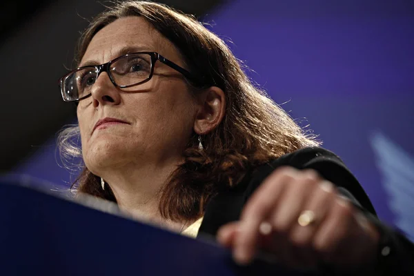 Konferencja prasowa komisarz UE Cecilia Malmstrom w USA — Zdjęcie stockowe