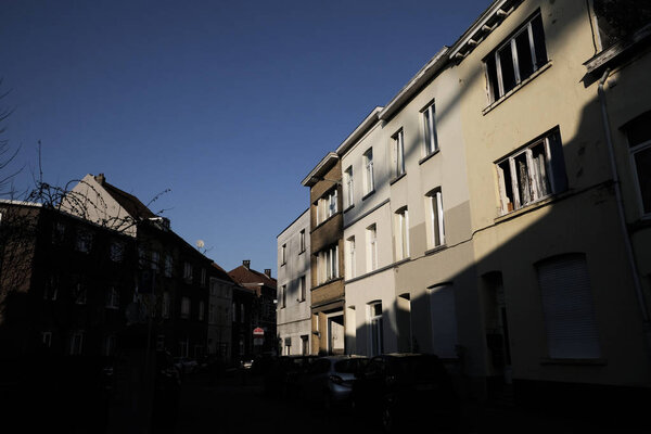 The apartment where a shooting took place on March 15, 2016 during an anti-terror operation in the rue du Dries-Driesstraat in Forest-Vorst, Brussels. Belgian and French police launched a vast manhunt for suspects late March 15 after a Kalashnikov-wi