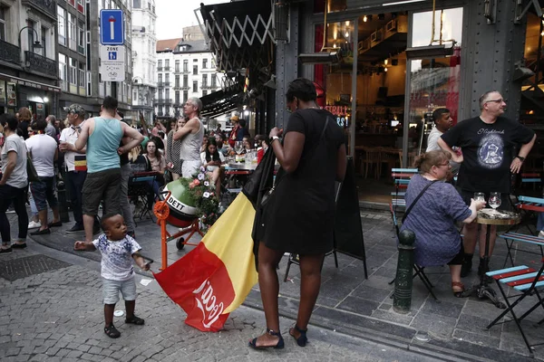 Bruxelas Bélgica Julho 2018 Apoiantes Belgas Assistem Jogo Futebol Das — Fotografia de Stock