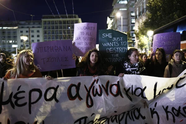 Женщины Принимают Участие Демонстрации Честь Международного Женского Дня Афинах Греция — стоковое фото