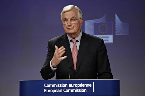 Conferencia de prensa del negociador jefe europeo para el Brexit, Michel — Foto de Stock