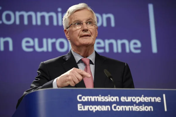 Conferência de imprensa do Chefe Europeu de Negociação do Brexit, Michel — Fotografia de Stock