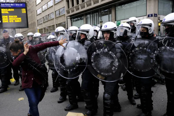 Sárga mellények Protest Brüsszelben — Stock Fotó