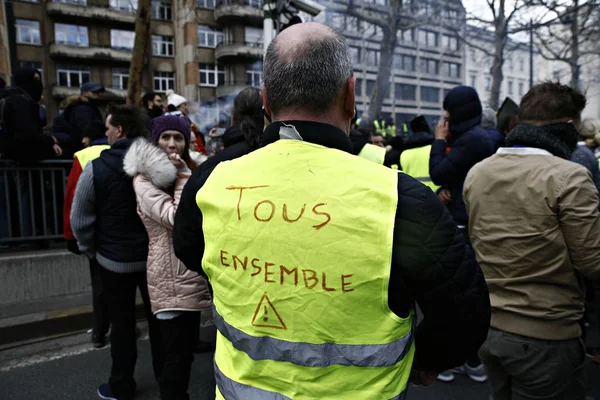 Protesto de Coletes Amarelos em Bruxelas — Fotografia de Stock