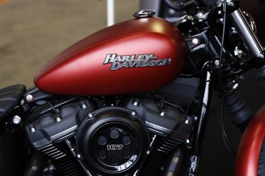11 Kasım 2018, Brüksel Belçika. Detay ve Harley Davidson motosiklet logosu.