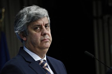 Brüksel, Belçika. 12 Mart 2018. Portekiz Maliye Bakanı